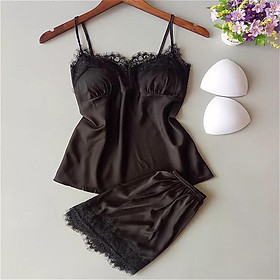 đồ bộ áo hai dây kèm quần đùi phối ren