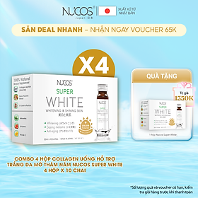 Combo 4 hộp Collagen uống hỗ trợ trắng da mờ thâm nám Nucos Super White​ 10 chai x 50ml