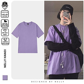 Áo thun tay lỡ NELLY phông Unisex nam nữ oversize form rộng tím nhạt trơn