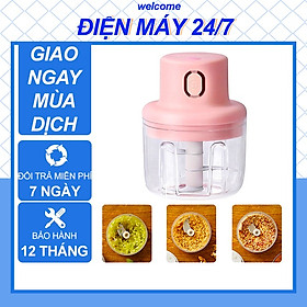 Máy Xay Tỏi Ớt, Rau Củ Cầm Tay Mini Dung Tích 250ml, Công Suất 50W - Máy Xay Đa Năng Sạc Pin Mini