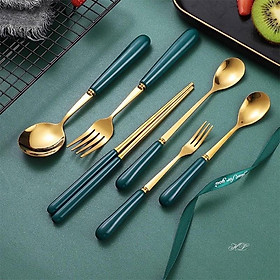 Mua đũa thìa dĩa cán sứ mạ vàng xanh cổ vịt cao cấp