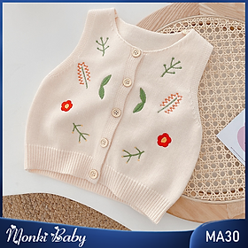 Áo gile len xinh bé gái, mẫu thêu cài cúc dễ thương, chất len mềm mại dễ chịu khi mặc, sợi len đanh chắc bền đẹp | MA30