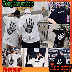 Áo thun unisex from rộng cổ tròn tay lỡ freesize 38 - 70kg Bàn tay