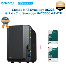 Combo Thiết bị lưu trữ NAS Synology DS223 và 2 Ổ cứng Synology HAT3300-4T Hàng Chính Hãng
