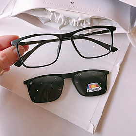 Set Kính Mắt vuông nhỏ unisex 2 Tròng 2in1