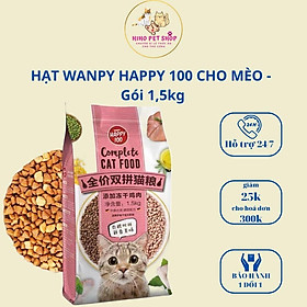 Hạt WANPY HAPPY 100  dinh duõng cho mèo, Vị Gà, Vị Cá Hồi - Gói 1,5kg