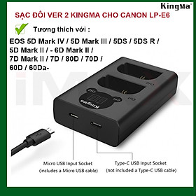 Mua BỘ 1 PIN 1 SẠC ĐÔI VER 2 KINGMA CHO CANON LP-E6 - HÀNG CHÍNH HÃNG