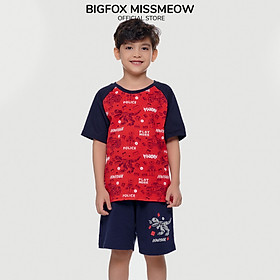 Bộ quần áo cộc tay bé trai Bigfox Miss Meow, chất cotton mặc hè size đại 3,7,9,11 tuổi 30kg 40kg