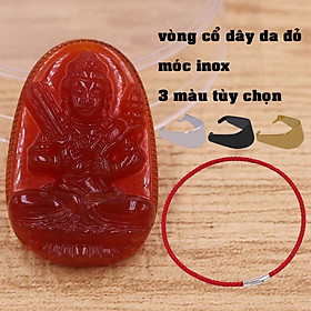 Mặt dây chuyền Hư không tạng bồ tát mã não đỏ 3.6 cm kèm vòng cổ dây da đỏ, Phật bản mệnh, mặt dây chuyền phong thủy