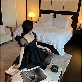 Váy Babydoll Nữ Cổ Vuông Voan Kính, Váy Nữ Dáng Xòe Cộc Tay 2 Lớp 2 Màu cực xinh