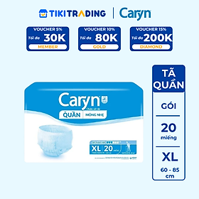 Tã/Bỉm Quần Người Lớn Caryn Mỏng Nhẹ Chống Tràn Dành Cho Người Già Có Thể Tự Đi Lại Size XL20 miếng)