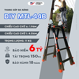 Thang nhôm gấp đa năng DIY MTL-44B chiều cao chứ A tối đa 1.96m, chiều cao chữ I 4.05m, tải trọng 150kg ( đai đỏ )
