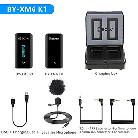 Boya BY-XM6-K1 / BY-XM6-K2 - Micro Cài Áo Không Dây 2.4GHz, Phạm Vi 100m, Màn Hình OLED Dành Cho Smartphone, Laptop, Máy Ảnh, Máy Quay-Hàng chính hãng