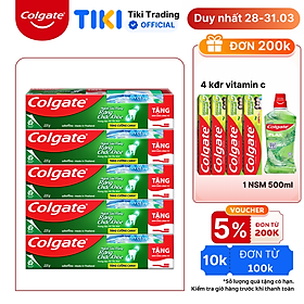 Bộ 5 kem đánh răng Colgate ngừa sâu răng răng chắc khỏe 225g/tuýp tặng bàn chải đánh răng lông tơ nhập khẩu Thái Lan