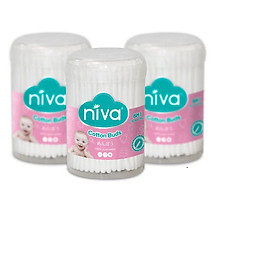 3 Hũ Tăm bông Niva xoay trẻ em 150 que nhựa BH1