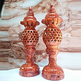 Hình ảnh Cặp đèn thờ tổ ong ,màu đỏ vân quả dứa gỗ xà cừ hàng xuất khẩu siêu đẹp cao 34 cm