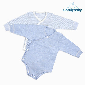 Set 2 áo bodysuit cài chéo giữ ấm ngực dài tay 100% Cotton cho bé Comfybaby