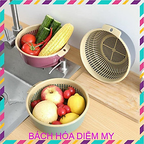 Mua Set 6 món rổ kèm chậu bộ 3 rổ và chậu  thau nhựa rửa rau củ đựng hoa quả trái cây 2 lớp hình tròn chất liệu nhựa PP