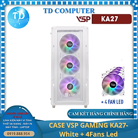 Vỏ máy tính Case VSP KA27 [TRẮNG] sẵn 4 Fan LED ~ Gaming 2 mặt kính cường lực (M-ATX/ITX) - Hàng chính hãng TECH VISION phân phối