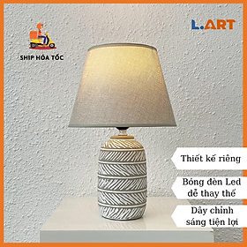 Mua Đèn ngủ gốm vintage màu xám trắng họa tiết lá DS-TL9614