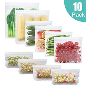 PEVA Food Storage Bags 10 Packs Leakproof Eco-friendly Reusable Food Storage Bags for Vegetable Fruit Snack Lunch