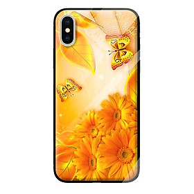 Ốp kính cho iPhone XS NỀN VÀNG HOA 1 - Hàng chính hãng