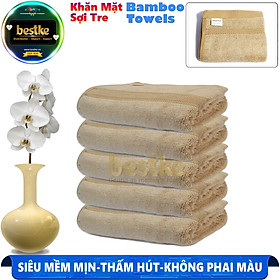 Khăn mặt sợi tre, Set 5 cái màu nâu size 30*50cm = 60g/cái, Bamboo Towels