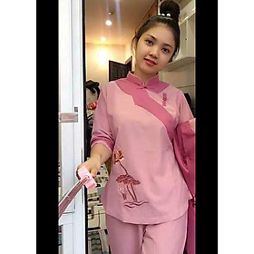 Áo Lam Đi Chùa - Cài Phải 2 Nút Màu Hồng Phấn