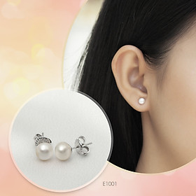 Bông tai-Khuyên tai-Hoa tai ngọc trai Freshwater 7-8mm chất liệu Bạc quý kim Kiểu dáng đơn giản thanh lịch E1001B0F11W038002K000