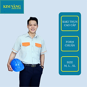 [KIM VÀNG] Áo kỹ thuật, áo kỹ sư đồng phục bảo hộ lao động tay ngắn chất liệu Kaki thun cao cấp - Màu trắng