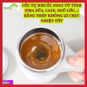 CỐC TỰ KHUẤY XOAY TỪ TÍNH (PHA SỮA, CAFE, NGŨ CỐC…) BẰNG THÉP KHÔNG GỈ CHỊU NHIỆT TỐT 