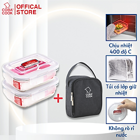 Mua Bộ 2 hộp đựng cơm thức ăn  trữ thực phẩm thủy tinh chịu nhiệt COBA COOK hộp chữ nhật 370ml TẶN 1 túi giữ nhiệt - CCL32BS