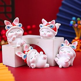 Mua Bộ 04 tượng Thỏ trắng đội nón Lân may mắn - tài lộc
