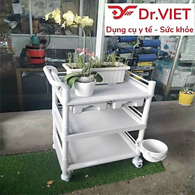 Xe đẩy dụng cụ tiêm nhựa ABS TJM-DC03.H2L Loại 3 tầng cở lớn, 2 hộc kéo, 1 chậu