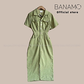 Đầm váy nữ tăm lỳ thiết kế dáng xẻ trước chun sau thời trang Banamo Fashion Váy tăm lỳ 552