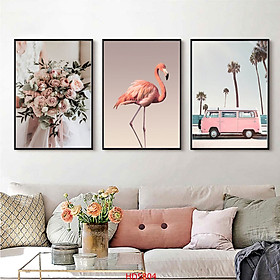 Mua Tranh Canvas Treo Tường Hiện Đại _ Tranh Bộ 3 Trang Trí Tông Màu Hồng Đẹp