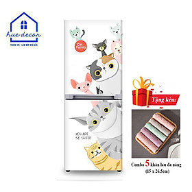 Decal Dán Tủ Lạnh Gia đình Mèo Dễ Thương Hue Decor Chống Nước, Sẵn Keo