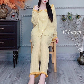 Bộ bầu và sau sinh DÀI TAY Xuân Hè cho con bú, size 43->70kg, chất kate thái, cho bà bầu mặc nhà