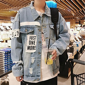 Áo khoác jeans nam Muidoi A822 xanh nhạt phối họa tiết cá tính, phong cách trẻ trung, năng động, phù hợp mặc cho mọi dịp