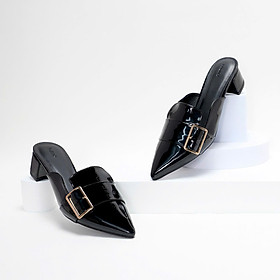 Giày cao gót thời trang 4cm PABNO mules mũi nhọn phối khóa PN22006