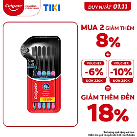 Bộ 5 Bàn chải đánh răng Colgate than hoạt tính kháng khuẩn SlimSoft Charcoal mềm mảnh