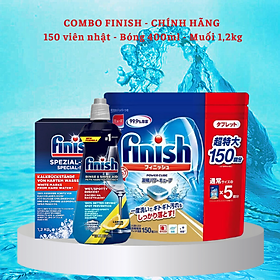 Combo Viên rửa bát Finish Nhật 150 viên + Muối Finish 1,2kg + Nước làm bóng Finish 400ml