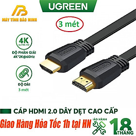 Cáp HDMI Dẹt 3m Hỗ Trợ 3D/4K Ugreen - Hàng Chính Hãng