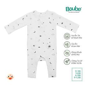 Bộ bodysuit, liền thân cài thẳng dài tay 2 túi họa tiết xinh xắn cho bé Boube, vải Cotton organic thoáng mát- Size 0-12M