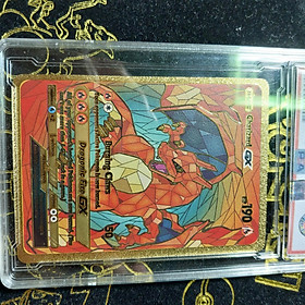 Charizard bản gương thẻ pokémon nhôm mạ vàng khung long lửa cấp 3 Tặng kèm bảo vệ thẻ 1459 d24 1-2