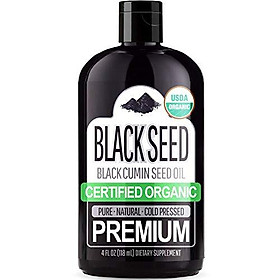 Organic Black Seed Oil (100% Pure & Natural Black Cumin Seed Oil - USDA Certified Organic) Cold Pressed, Premium Quality Free of Toxins, Heavy Metals, Pesticides, and Other Harmful Chemicals - 4oz Bot