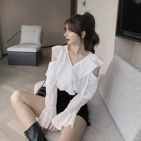 Mua Áo sơ mi nữ thời trang dài tay hở vai nhún bèo - Hàng cao cấp tại Kính Xinh Mua Áo Sơ Mi Nữ Thời Trang Dài Tay Hở Vai Nhún Bèo - Hàng Cao Cấp Tại Kính Xinh