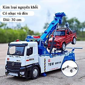 Đồ chơi xe cứu hộ ô tô bằng hợp kim nguyên khối KAVY có nhạc và đèn dài 30 cm, có 2 móc nâng hạ, xoay 360 độ kèm cáng lăn