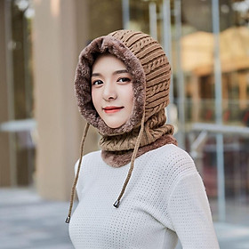 Mũ len nam nữ trùm đầu liền khăn cổ lót nỉ ấm áp mùa đông chống gió lạnh - mu len nam nu lot ni trum co