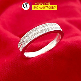 Nhẫn nữ bạc ta mặt gắn full hai hàng đá tấm trắng cao cấp hợp đeo tất cả ngón tay trang sức Bạc Quang Thản – QTNU66